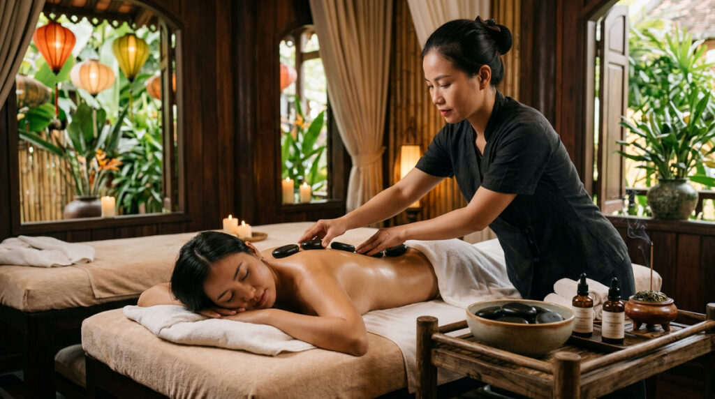 Hot stone massage therapy in Hoi An spa Vietnam